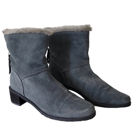 Stuart Weitzman Grey Suede Booties Faux Fur - Picture 3 of 10